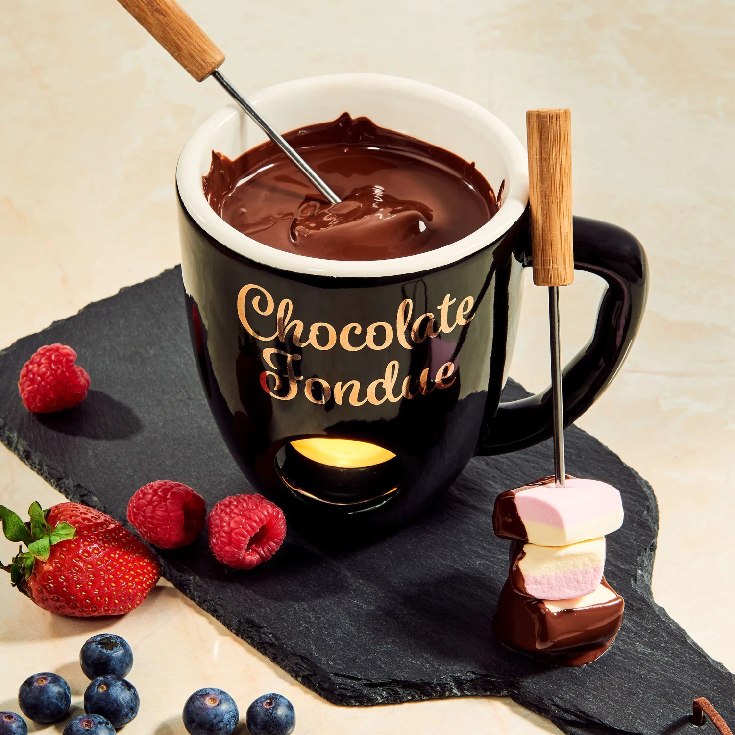 Tasse Mit 2 Gabeln CHOCOLATE FONDUE In Schwarz 4 Tasse Mit 2 Gabeln CHOCOLATE FONDUE In Schwarz – Bild 2
