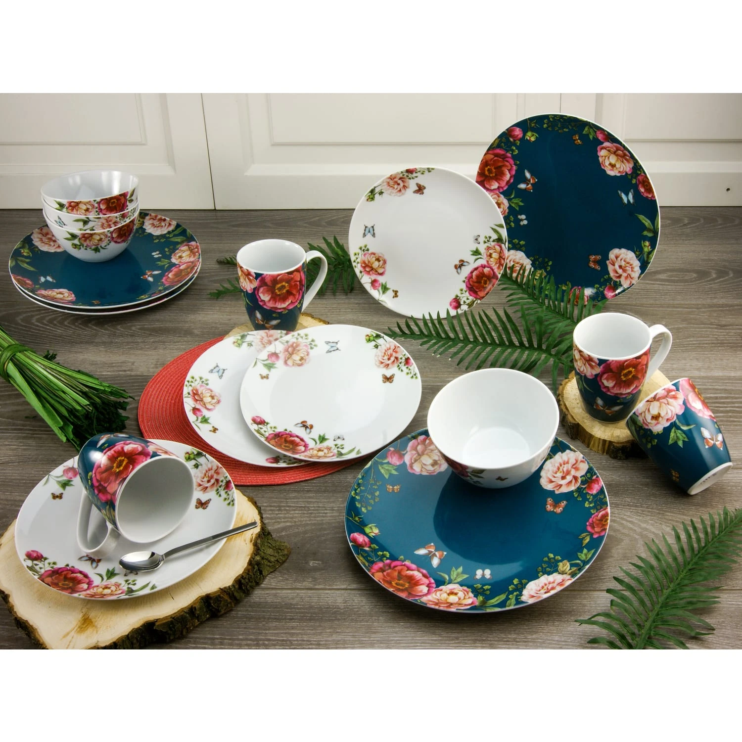 CreaTable Enjoy Roses Kombiservice 16 Teilig In Petrol 4 CreaTable Enjoy Roses Kombiservice 16 Teilig In Petrol – Bild 2