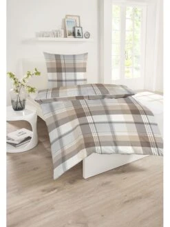 Schiesser Feinbiber-Bettwäsche-Set "Fenne" In Beige/ Grau -Heimtextilien schiesser feinbiber bettwasche set fenne in beige grau 1