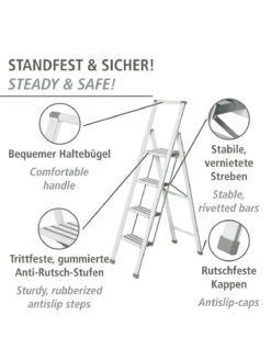 Wenko Alu-Design Klapptrittleiter 4-stufig Weiß In Weiß -Heimtextilien wenko alu design klapptrittleiter 4 stufig weiss in weiss 11