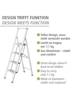 Wenko Alu-Design Klapptrittleiter 4-stufig Weiß In Weiß -Heimtextilien wenko alu design klapptrittleiter 4 stufig weiss in weiss 12